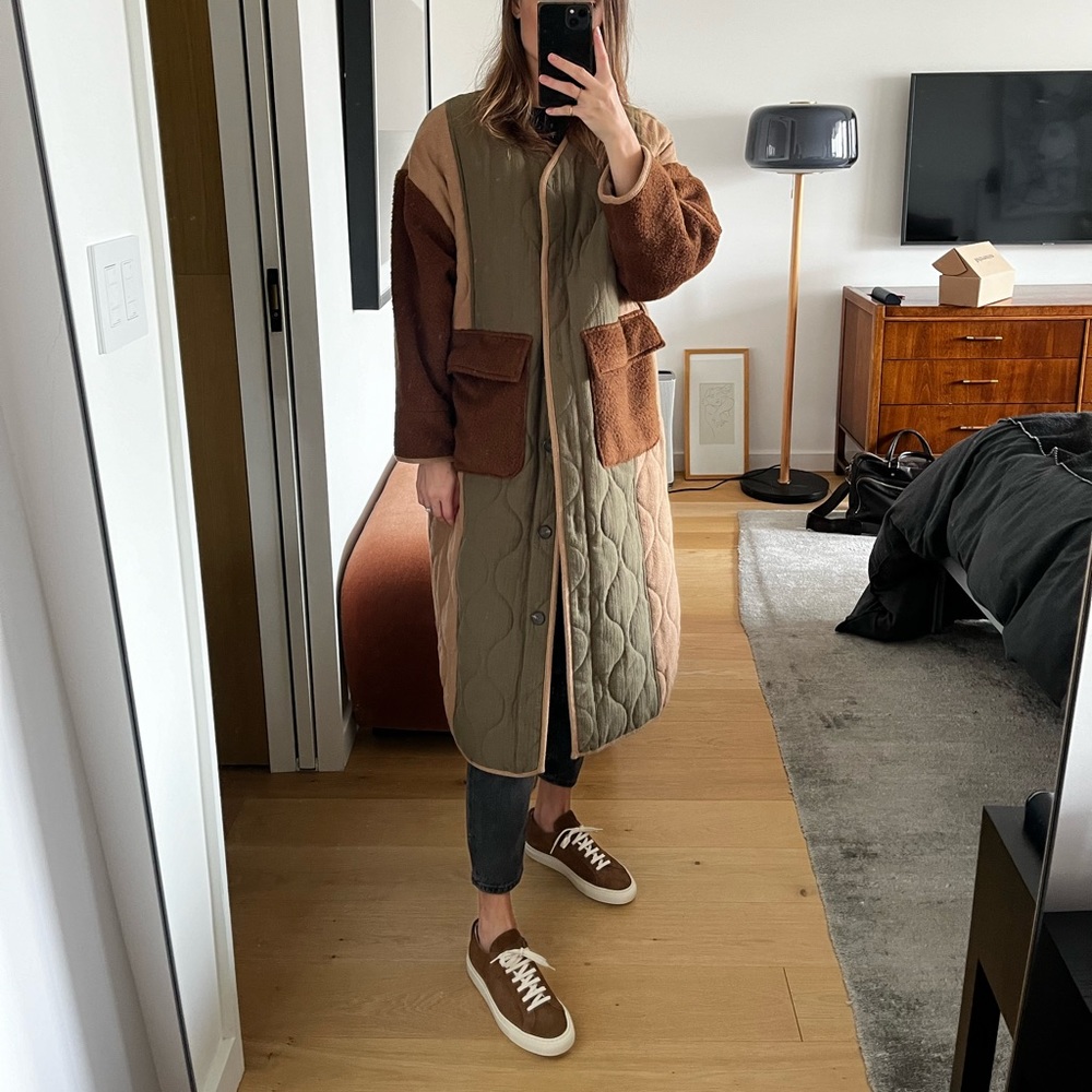 Patch Quilted Wool Cotton Coat